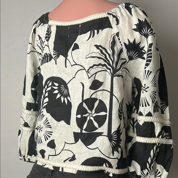 Nicole Miller Women’s Crop  Top Blouse 100% Linen 3/4 Sleeves Size Medium NWT - Picture 6 of 10